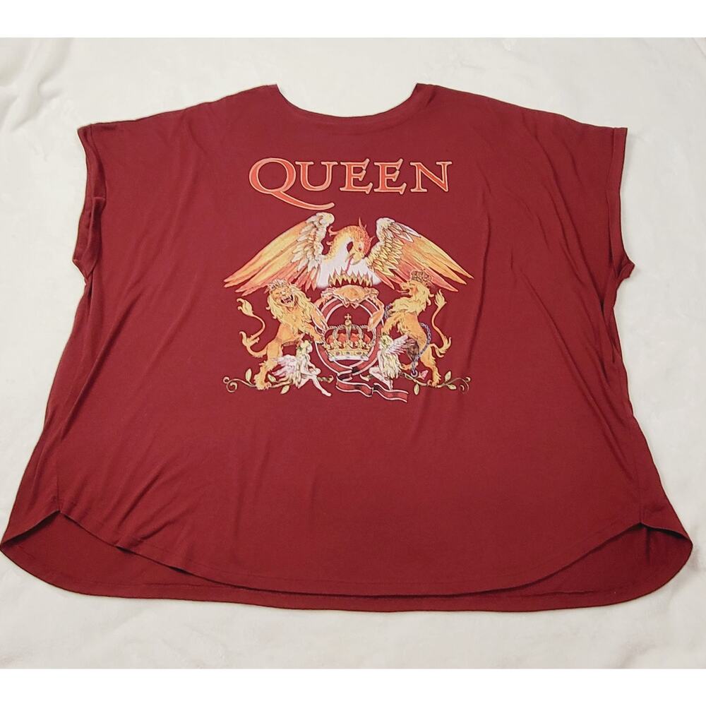 Queen Official Merch maroon red roll sleeve band tee shirt size 3X Retro Rocker
